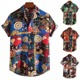 Camisetas masculinas Camisa de roupas masculinas Macho de roupas étnicas de roupas vintage estampadas ropa hombre verão blusas de manga curta