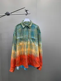 Kadın Bluzları 2023 Moda Uzun Kollu Seksi Retro Çok Katmanlı Sprey Renk Yemeli Pamuk Gömlek 1105