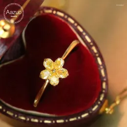 Küme Yüzük Aazuo Gerçek Sarı Elmas 0.40ct 18K Altın Takı Seti Çiçek şekli Yüzük upscale moda kıdemli parti ince satış