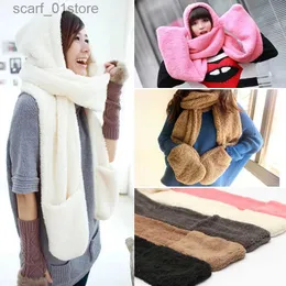 Hats Scarves Sets Winter Warm Women Hoodie Gs Pocket Earfl Hat Long Scarf Shl Snood Wrs Women Winter Gs Hat ScarfL231113