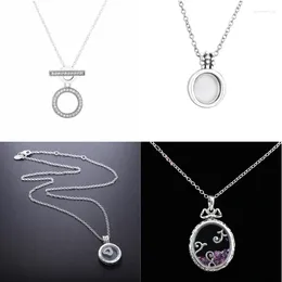 Hängen Original 925 Sterling Silver Floating Locket Pan Halsband med klart kubiskt zirkoniumglas för kvinnors gåva DIY -smycken