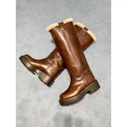 Designer-Stiefel Rubbed Color Knight Boots Oberschenkelhoher, klobiger Absatz, gepolsterte, verdickte Baumwollstiefel, Retro-Stiefel, Reitstiefel