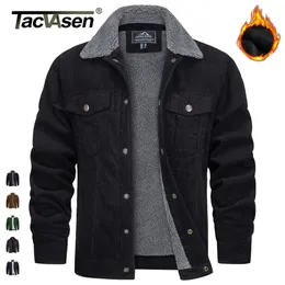 Mens Jackets TACVASEN Thicken Fleece Lining Corduroy Jacket Sherpa Lined Winter Coats Trucker Cargo Workwear MultiPocket Outwear 231110