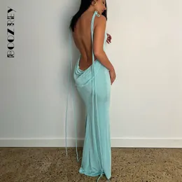 Two Piece Dress BoozRey Summer Drawstrings Sexy Swing Collar Backless Sleeveless Maxi Prom Dres Hollow Slit Solid Party Robe Dresses 230413