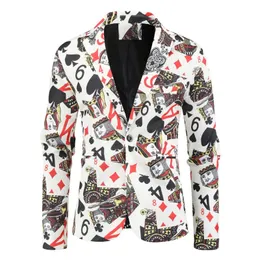 Męskie garnitury Blazers Styl mody MENS Wersja Koreańska Poker Drukowane wykonanie Blazer Vintage Blazer for Men Casual Business Party Wedding Sukienka 231113