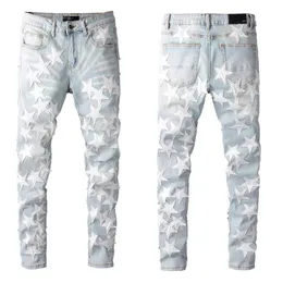 Jeans da uomo firmati pantaloni di marca di lusso jeans strappati toppa pentagramma lavaggi pantaloni slim fit in cotone petite
