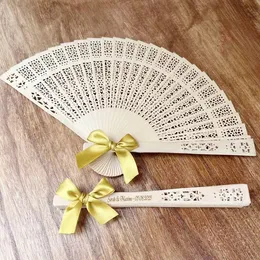Custom Wedding Party Gifts Wood Hand Fans With Ribbon Bridal Baby Shower Birthday Event Party Favors Souvenirs