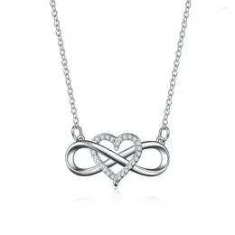 Pendant Necklaces Classic Infinity Heart Silver Color Zircon Necklace For Women Wedding Bridal Jewelry Crystal Party Gifts