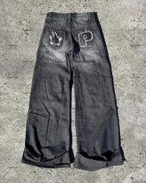 Dżinsy męskie y2k ciemne spodnie American Star Diamond Trend Brand Overished Men Men High Street Fashion Straight Wide Leg Pants Women 231113