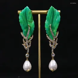 Stud Earrings Green Leaves Long Pendant Baroque Style Accessories For Women