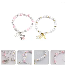 Pendanthalsband 2 PCS Pearl Handkedjor Armband Doparmband Strängsträng Cross Angel Hands Universal Wrist Ornaments