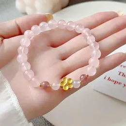 Charme Pulseiras Morango Cristal Pulseira Para Mulheres Doce Meninas Pinky Stone Beads Jóias Com Flor Pingente Romântico Presentes de Natal