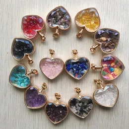 Pendant Necklaces Wholesale 10pcs/lot Beautiful Natural Stone Glass Heart Shape Pendulum Gold Color Side Pendants For Jewelry Making