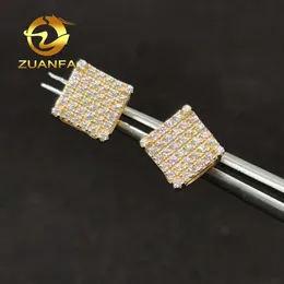 Hip Hop Men Women Jewelry 10k Gold Fully Paved Bling Moissanite 925 Silver Screw Back Square Stud Earrings