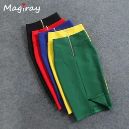 Skirts Magiray High Waist Elastic Pencil Skirt Female Bodycon Summer Knee Length Back Split Ladies Office Saia C571 230413