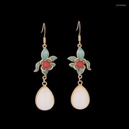 Pendientes colgantes Flor de jade blanco Joyería Encanto Amuletos naturales Regalos Moda 925 Accesorios de plata Talismanes Mujeres Piedras preciosas Encantos