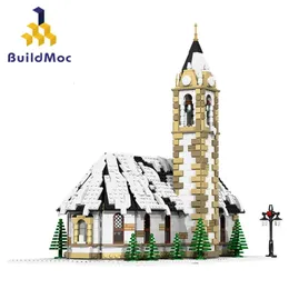 다이 캐스트 모델 BuildMoc 크리스마스 하우스 산타 나무 겨울 마을 빌딩 블록 세트 휴일 성 교회 어린이 선물 장난감 231110
