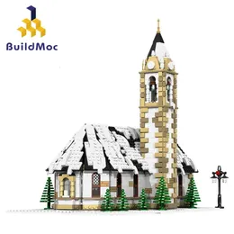 Modello pressofuso BuildMoc Casa di Natale Albero di Babbo Natale Villaggio invernale Building Blocks Set Castello di vacanza Chiesa Regalo per bambini Giocattoli 231110