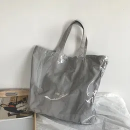 Kvällspåsar Kraft Paper Shopping Bag Vintage Handväska PVC Clear Double Transparent Waterproof Causal Tote Shoulder Messenger 231113