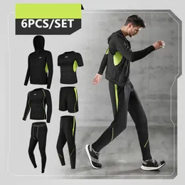 Męskie dresy szybkie suche zestawienie mężczyzn 6pcs/zestaw rajstopów sportowych noszenie kompresyjnej siłowni fitness Sportswear Basketball Bieciding 230412