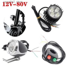 Acessórios para veículos elétricos 12-80V E-bike luz da lâmpada dianteira com buzina para Kugoo Electric Kick Scooter Bicicleta elétrica Faróis LED Peça de ciclismo acessório Q231113