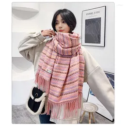 Scarves Knitted Scarf Stoles Women Autumn Winte Keep Warm Plaid Girl Outdoor Cute Pashmina Hijab All-Match Midi Shawl Padded Bib