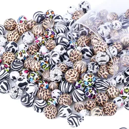 Outros 12mm Sile Beads Food Grade Terrazzo Leopard Imprimir Dentição Bebê Mastigável Teether DIY Jóias de Enfermagem Solta Bead Drop Delivery Dhv0h