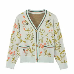 Women's Knits Tees Runway Brand Designer Knitwear Vneck Loose Long Sleeve Outerwear High Quality Floral Plant Jacquard Cardigan SY2407 230413