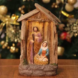 Dekorativa objekt Figurer Födelsescen Set Holy Family Statue Christmas Ornament Jesus Manger Crib Mary Joseph Katolsk figur Holiday Decoration 231113