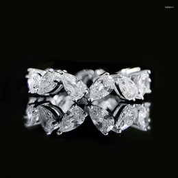 Anéis de cluster 925 prata em forma de pêra gotas de água 3/5 fileiras de ins anel de diamante empilhado de vento frio