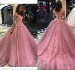 Rose Pink Sweet 16 Sukienki Perły Peading Kryształowe aplikacje koronkowe sukienki quinceanera suknia balowa