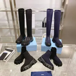 Designer kvinnor stövlar stickade ankelstövlar strumpor knä boot monolith plattform stövlar vinter varm chelsea tjocksolad casual sko