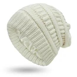 Beanie Skull Caps Autumn and Winter Ins New Hat Women's Protective Frisyr varm ull stickad satinhatt 9 färger