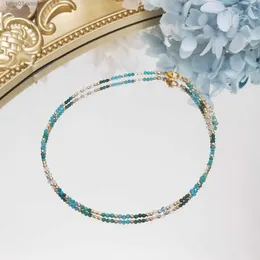 anklets lii ji turquoise apatite chrysocolla天然石2mmアメリカン14Kゴールド塗りつぶし27+3cm女性のための手作りのジュエリーQ231113