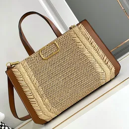 Straw Handbag Raffia Tote Bag Genuine Leather Removable Strap Golden Hardware Magnetic Buckle Closure Inside Fashion Letters Shoulder Bags