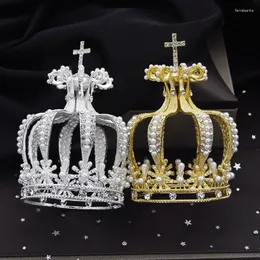 Pinzas para el cabello barrocas Vintage, perlas de diamantes de imitación, decoración para corona de pastel, diadema redonda, joyería para graduación y boda, accesorios para Tiaras