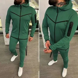 Męskie dresy wiosenne męskie zamek z kapturem na zamek błyskawiczny długie spodnie 2pc Zestaw wysokiej jakości swobodne dresowe strój moda Solid Slim Men TrackSuits 230413