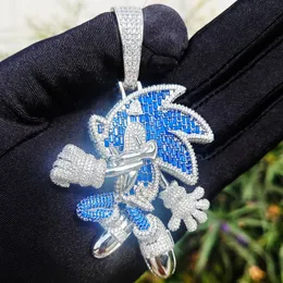 Nytt modeguldpläterat fullt bling Clear Blue Cz Iced Out Cartoon Pendant Necklace For Men Women Hip Hop Jewelry med 3mm 24 -tums repkedja