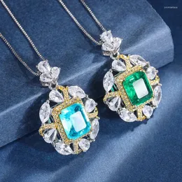 Kolye Küpe Seti Springlady Zarif Laboratuvar 10 12mm Kare Tourmaline Emerald Sounded Women Luxury Party Fine Jewelry