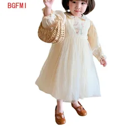 Girl's Dresses 1 9Y Baby Kid Girl Spring Summer Cream Color Kids infant Children Doll Collar Embroidered Yarn Girls Clothes 230412