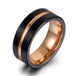 Wedding Rings 8mm Tungsten Carbide Rose Gold Color Steel For Male Luxury Band Sport Anello Uomo Size 7-12