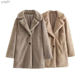 Women's Trench Coats Zach Ailsa 2023 Winter New Women's Fury Long Sle Lapel Loose Artificial Fur Effect CoatL231113