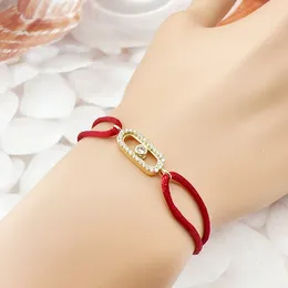 Braccialetti con ciondoli Semplici per donna Micro zircone intarsiato in rame con perlina scorrevole Accessorio classico in corda rossa intrecciata a mano