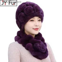 Cappelli Sciarpe Set Vendita calda Nuove donne Cappello di pelliccia invernale Sciarpa Set Naturale caldo Vera pelliccia di coniglio Rex C Sciarpe La lavorata a maglia Cappelli di pelliccia genuini fflerL231113