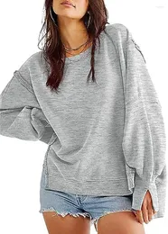 Kvinnors hoodies Autumn Winter Sweatshirts Kvinnor Trendiga långärmad besättning Nacke Solid Hem Split Streetwear Casual Loose Overized Pullovers