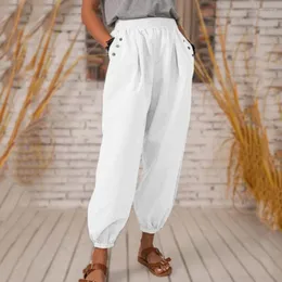 Aktywne spodnie High Street Buttons Decor Slant Pockets Mid-Rise Dame Women Solid Color Talia Bloomers Spodnie Streetwear