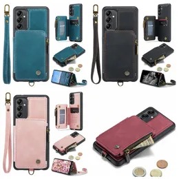 CaseMe Ledertaschen mit Pack Wallet für Samsung S23 Ultra Plus A14 4G 5G A34 A54 A33 A53 A73 Note 20 Reißverschluss Bargeldfach Ausweisschlitz Magnethalter Flip Cover Tasche