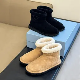 Luxury designer Famous brand Trigonometric warm winter Suede snow boots wool shoes Shearling fluffy fur Boots Flat womens Black apricot With box