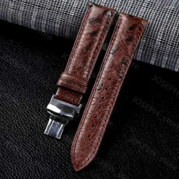 Andra modetillbehör Watch Bands Handmade Ostrich Leather Watchband 18 19 20 21 22mm Butterfly Buckle Men's and Women's Strap Retro Style J230413