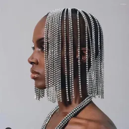 Hårklipp 2023 Luxury Rhinestone Short Tassel Bob Pannband Hårpiece Jewelry for Women Headwear Bling Crystal Long Chain Hairb
